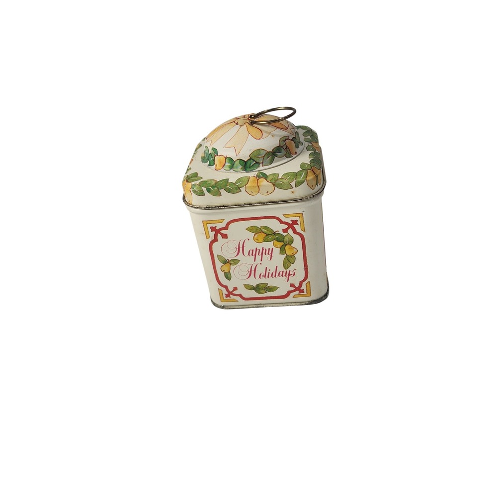 Vintage 1985 Enesco Happy Holidays Metal Tin Partridge in a Pear Tree Small Box